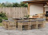 11 Piece Garden Dining Set with Cushions Mix Beige Poly Rattan 3211752