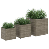 ZNTS Garden Planters 3 pcs Grey Poly Rattan 366397