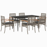 ZNTS 7 Piece Garden Dining Set with Cushions Grey Poly Rattan 3213614