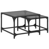 ZNTS Nesting Coffee Tables 2 pcs with Black Glass Top Steel 845983