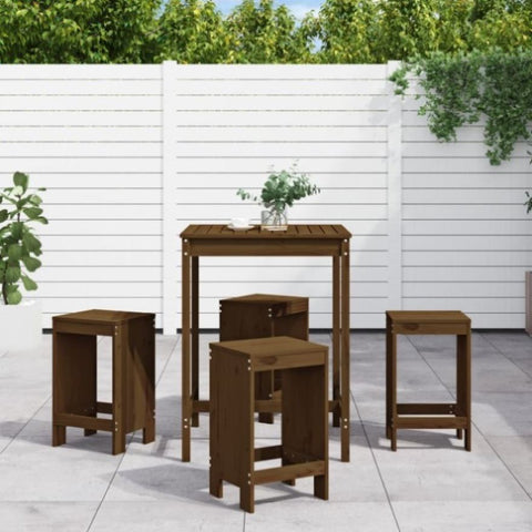 5 Piece Garden Bar Set Honey Brown Solid Wood Pine 3157742