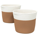 Storage Baskets 2 pcs Brown and White 24x18 cm Cotton 358454