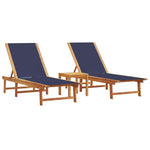 ZNTS Sun Loungers 2 pcs with Table Blue Solid Wood Acacia and Textilene 3279254