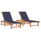 ZNTS Sun Loungers 2 pcs with Table Blue Solid Wood Acacia and Textilene 3279254