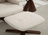 Linen Swivel Recliner Chair with Footstool, Upholstered Reclining Armchair with Wooden Base for T3398P423877