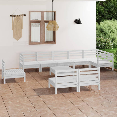 ZNTS 10 Piece Garden Lounge Set Solid Wood Pine White 3082910