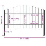 Garden Fence with Spear Top Steel 181x125 cm Black 144942
