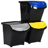 Stackable Waste Bins with Lids 3 pcs Black PP 78 L 364069