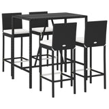 5 Piece Garden Bar Set with Cushions Black Poly Rattan 3203919
