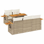 6 Piece Garden Sofa Set with Cushions Beige Poly Rattan Acacia 3327551