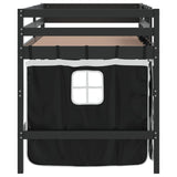 ZNTS Kids' Loft Bed with Curtains without Mattress White&Black 90x200cm 3206970