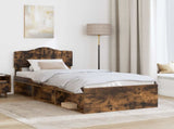 Bed Frame Smoked Oak 100 x 200 cm Solid Pine Wood 3412938