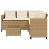 Garden Sofa with Table and Cushions L-Shaped Beige Poly Rattan 369043