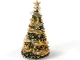 6FT Green Telescopic Christmas Tree with Gold Ribbon, Gold & Silver Ornaments, Bead Chain, PVC, 150 80910638