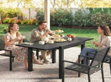 Extending Garden Table for 4-6, Aluminium Outdoor Dining Table with Faux Wood Slatted Top, Black T3398P554143