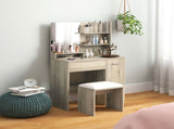 Dressing Table and Stool Set, with Storage - Wood-Effect T3398P341020