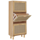ZNTS Shoe Cabinet Brown 52x25x115 cm Engineered Wood&Natural Rattan 345650
