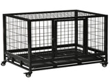 36" Heavy Duty Metal Dog Crate Pet Cage with Tray Wheeled Dog Kennel - Black T3398P376419