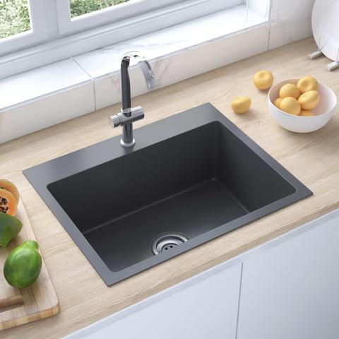 ZNTS Handmade Kitchen Sink Black Stainless Steel 51513