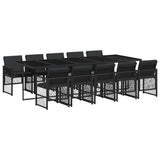 11 Piece Garden Dining Set with Cushions Black Poly Rattan 3210751