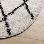 ZNTS Shaggy Rug High Pile Modern Cream and Black Ø 240 cm 375380