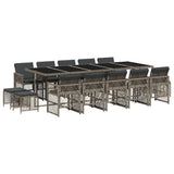15 Piece Garden Dining Set with Cushions Grey Poly Rattan 3210812