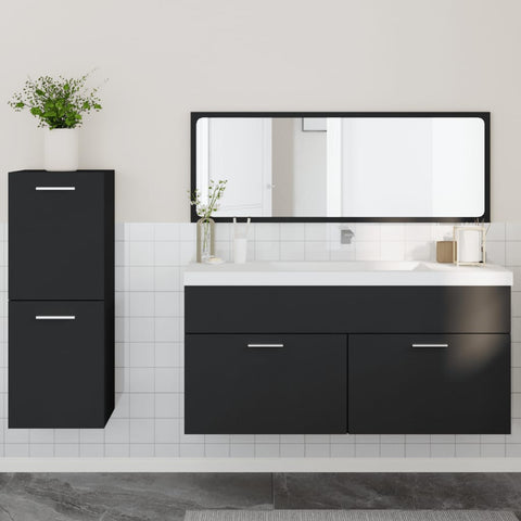ZNTS 3 Piece Bathroom Furniture Set Black Engineered Wood 3308532