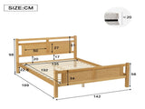 Wooden bed, 4ft6 double bed 135190cm, MDF with rattan paper, Sturdy bed slats, PineMDFPlywood, N604P353108N