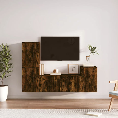 4 Piece TV Cabinet Set Smoked Oak Engineered Wood 3188603