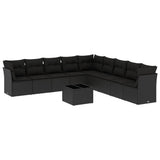 10 Piece Garden Sofa Set with Cushions Black Poly Rattan 3217785