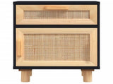 Bedside Cabinet Black Solid Wood Pine and Natural Rattan 345608