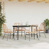 5 Piece Garden Dining Set Brown Poly Rattan Glass 3334445