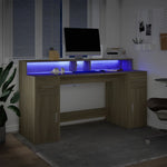 Desk with LED Lights Sonoma Oak 160x55x91 cm Engineered Wood 3309431