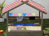 House-Designed Wooden Sandbox, Outdoor Sandpit, with Blackboard, Toys, Sink, Seats, Flags, for Ages T3398P348079