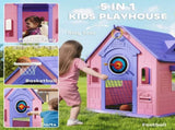 5-in-1 Playhouse Kids Outdoor Indoor with Basketball Hoop, Football Goal, Dartboard, Ring Toss T3398P378980