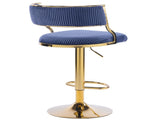 2pcs Blue Corduroy Swivel Bar Stools with Gold Plated Trumpet Base and Height Adjustable Gas Lift 52678700