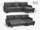 Three-Seater Storage Sofa Bed - Charcoal Grey T3398P424872