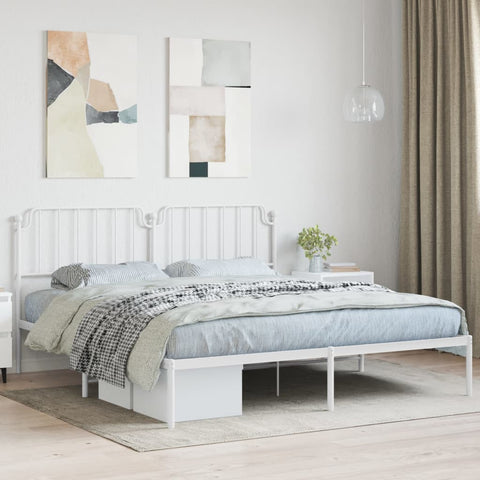 ZNTS Metal Bed Frame with Headboard White 160x200 cm 373939