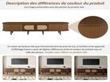 180*40*40cm Oval TV Stand in Dark Walnut, Rattan Design, Two Cabinet Doors, Two Sliding Doors, TV N605P439650N
