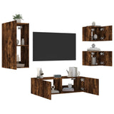 4 Piece TV Wall Cabinets with LED Lights Smoked Oak 3216885