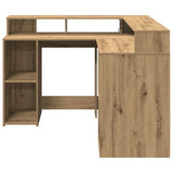 Desk with LED Lights Artisian Oak 130x130x91 cm Engineered Wood 3309455