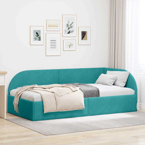 Corner Bed Frame with Headboard Turquoise 90 x 190 cm Velvet 42016644