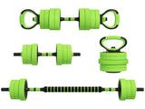 40kg Four-In-One Adjustable Weight Dumbbells Set, Barbell, Kettlebell, Push Up Stand - Green T3398P349235