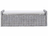 Storage Bench with Cushion White Wash 110 x 40 x 50 cm Rattan 42011574
