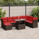 9 Piece Garden Sofa Set with Cushions Brown Poly Rattan Acacia 3326215