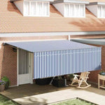 Retractable Awning Manual Blue and white 450 x 300 cm Fabric 3330853