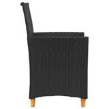 Garden Chairs with Cushions 2 pcs Black Poly Rattan&Solid Wood 368717