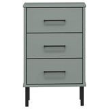 Bedside Cabinet with Metal Legs Grey Solid Wood Pine OSLO 350977