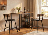 Space Saving Bar Table and PU Leather Stools for 2, 3 Piece Breakfast Bar Table Set with Storage T3398P553422