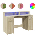 Desk with LED Lights Sonoma Oak 140x55x91 cm Engineered Wood 3309422